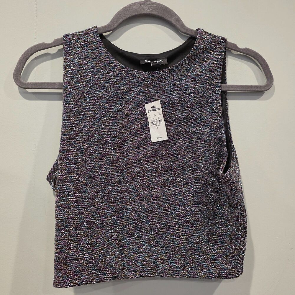 NWT Express Cropped Black Sparkly Tank. MD. Glam Punk Rock Indie Goth Witchy